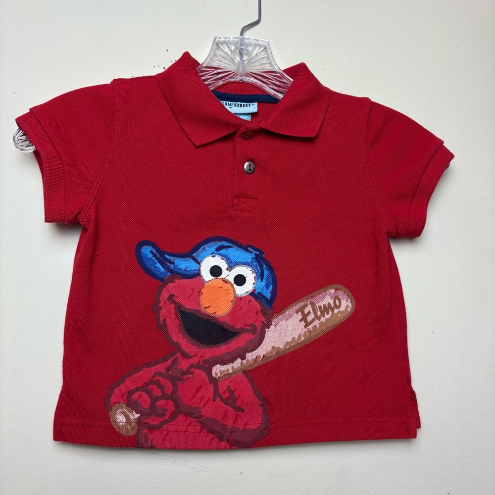 Y2K Sesame Street Elmo Baseball Polo Shirt Toddler Size 3T Fits 18M vintage